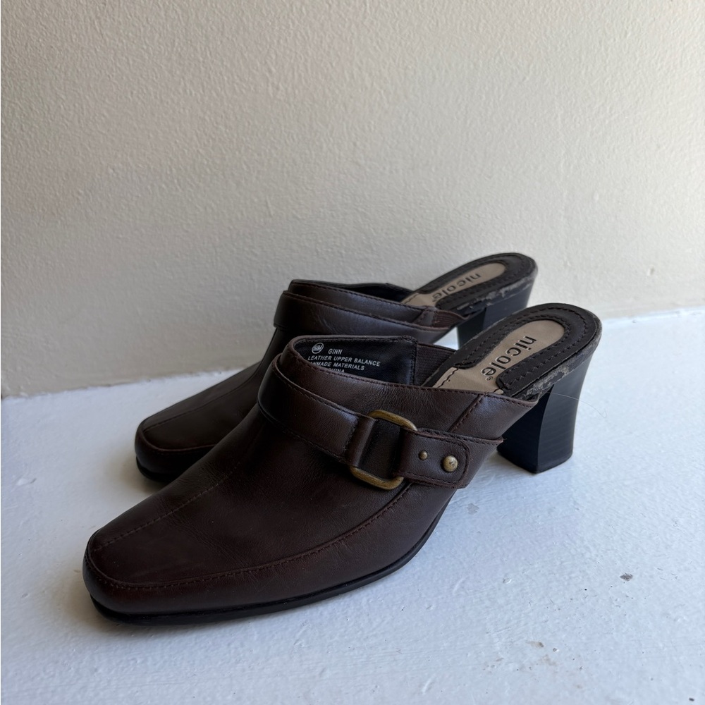 Vintage Nicole Leather Mule Loafers Slip-Ons